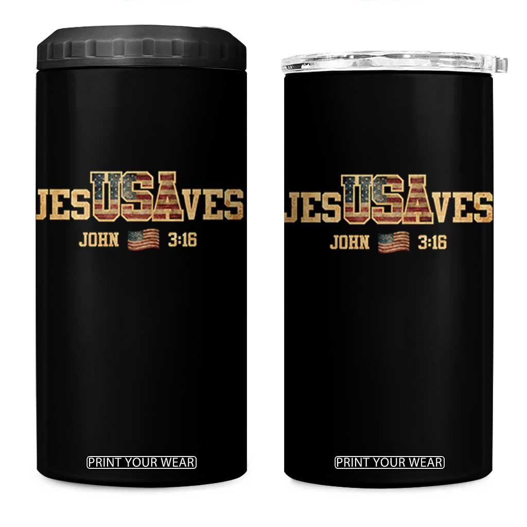 Funny Jesus Saves USA John 3 16 4 in 1 Can Cooler Tumbler Christian 4th Of July Bible Verse TS11 One Size: 16 oz Black Print Your Wear
