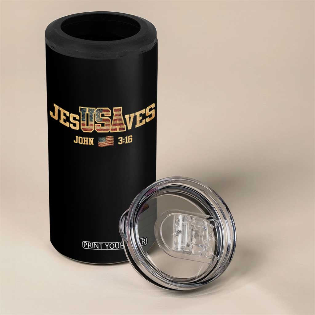 Funny Jesus Saves USA John 3 16 4 in 1 Can Cooler Tumbler Christian 4th Of July Bible Verse TS11 Print Your Wear