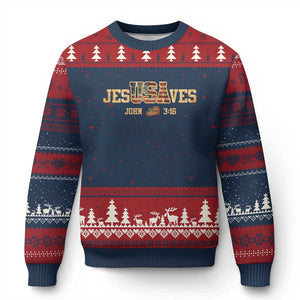 Funny Jesus Saves USA John 3 16 Ugly Christmas Sweater Christian 4th Of July Bible Verse TS11 Navy Red Print Your Wear