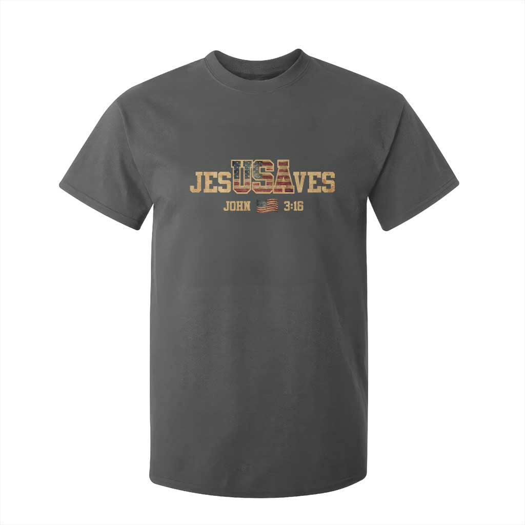 Funny Jesus Saves USA John 3 16 T Shirt For Kid Christian 4th Of July Bible Verse TS11 Dark Heather Print Your Wear