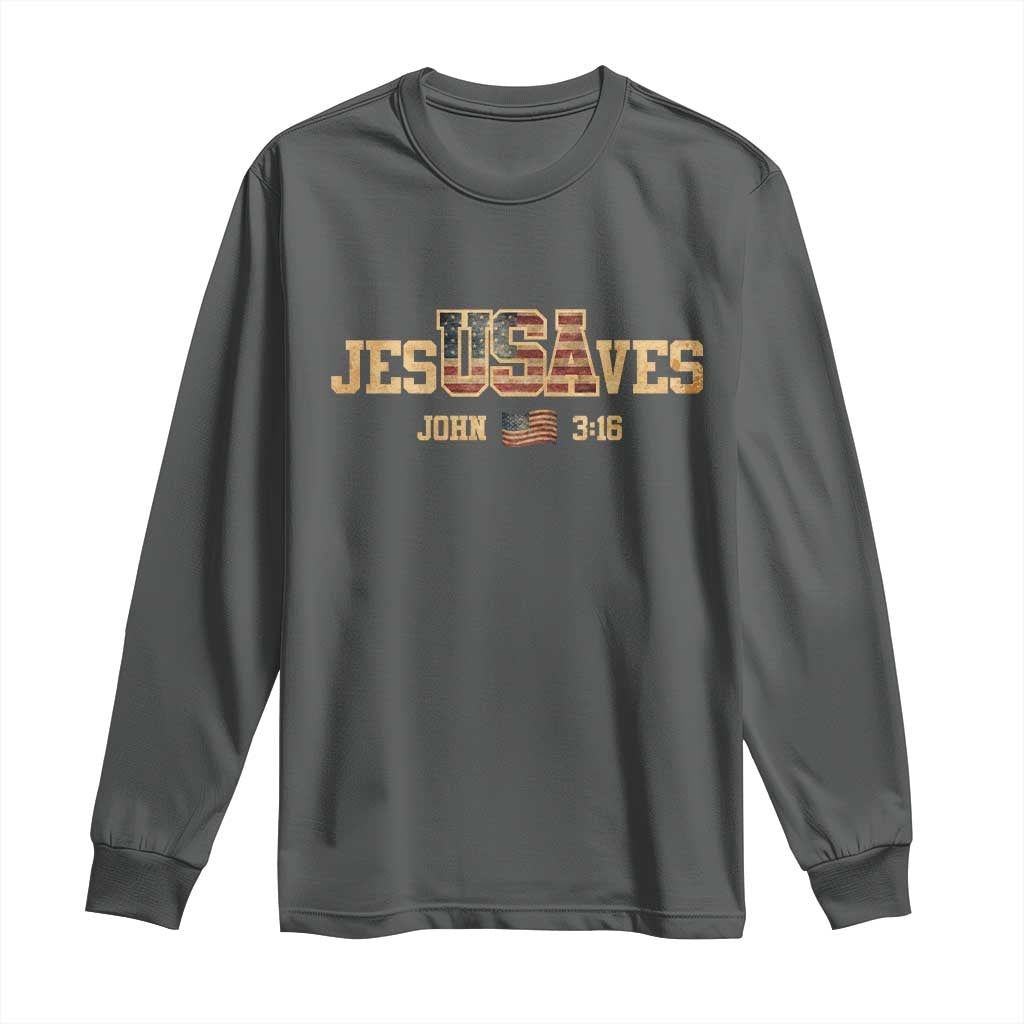 Funny Jesus Saves USA John 3 16 Long Sleeve Shirt Christian 4th Of July Bible Verse TS11 Dark Heather Print Your Wear