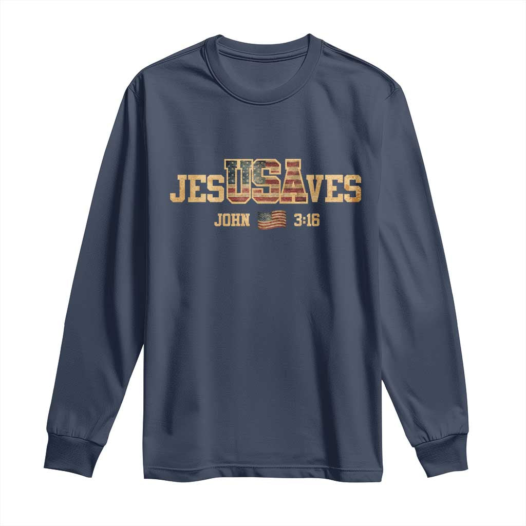 Funny Jesus Saves USA John 3 16 Long Sleeve Shirt Christian 4th Of July Bible Verse TS11 Navy Print Your Wear