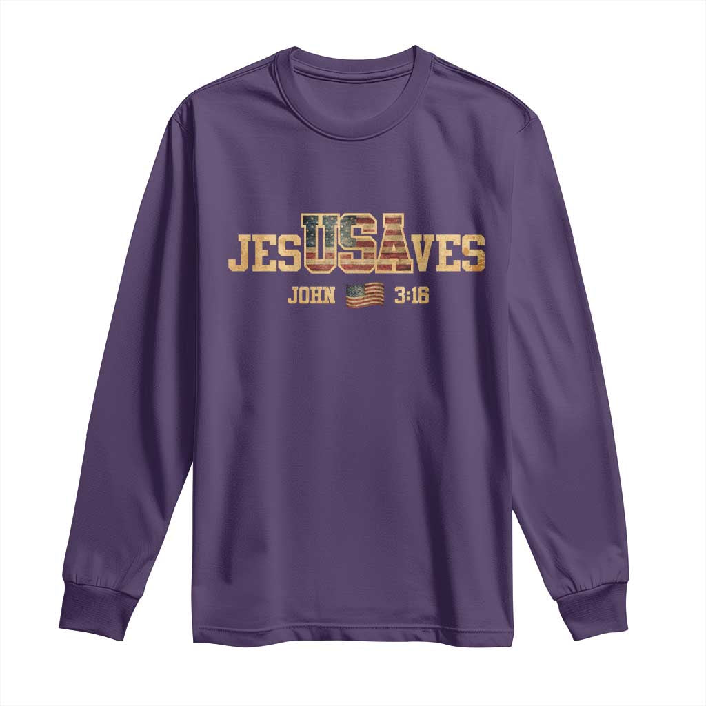 Funny Jesus Saves USA John 3 16 Long Sleeve Shirt Christian 4th Of July Bible Verse TS11 Purple Print Your Wear