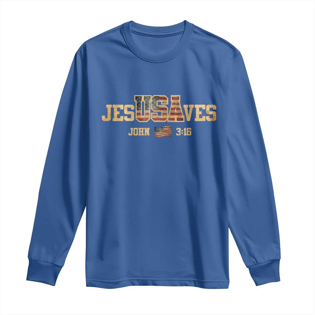 Funny Jesus Saves USA John 3 16 Long Sleeve Shirt Christian 4th Of July Bible Verse TS11 Royal Blue Print Your Wear