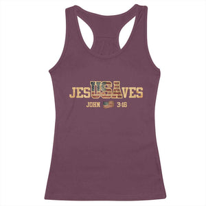 Funny Jesus Saves USA John 3 16 Racerback Tank Top Christian 4th Of July Bible Verse TS11 Maroon Print Your Wear