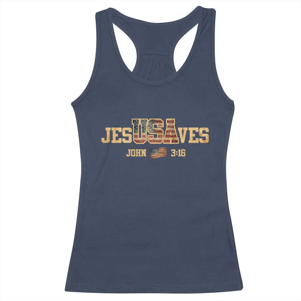 Funny Jesus Saves USA John 3 16 Racerback Tank Top Christian 4th Of July Bible Verse TS11 Navy Print Your Wear
