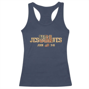 Funny Jesus Saves USA John 3 16 Racerback Tank Top Christian 4th Of July Bible Verse TS11 Navy Print Your Wear