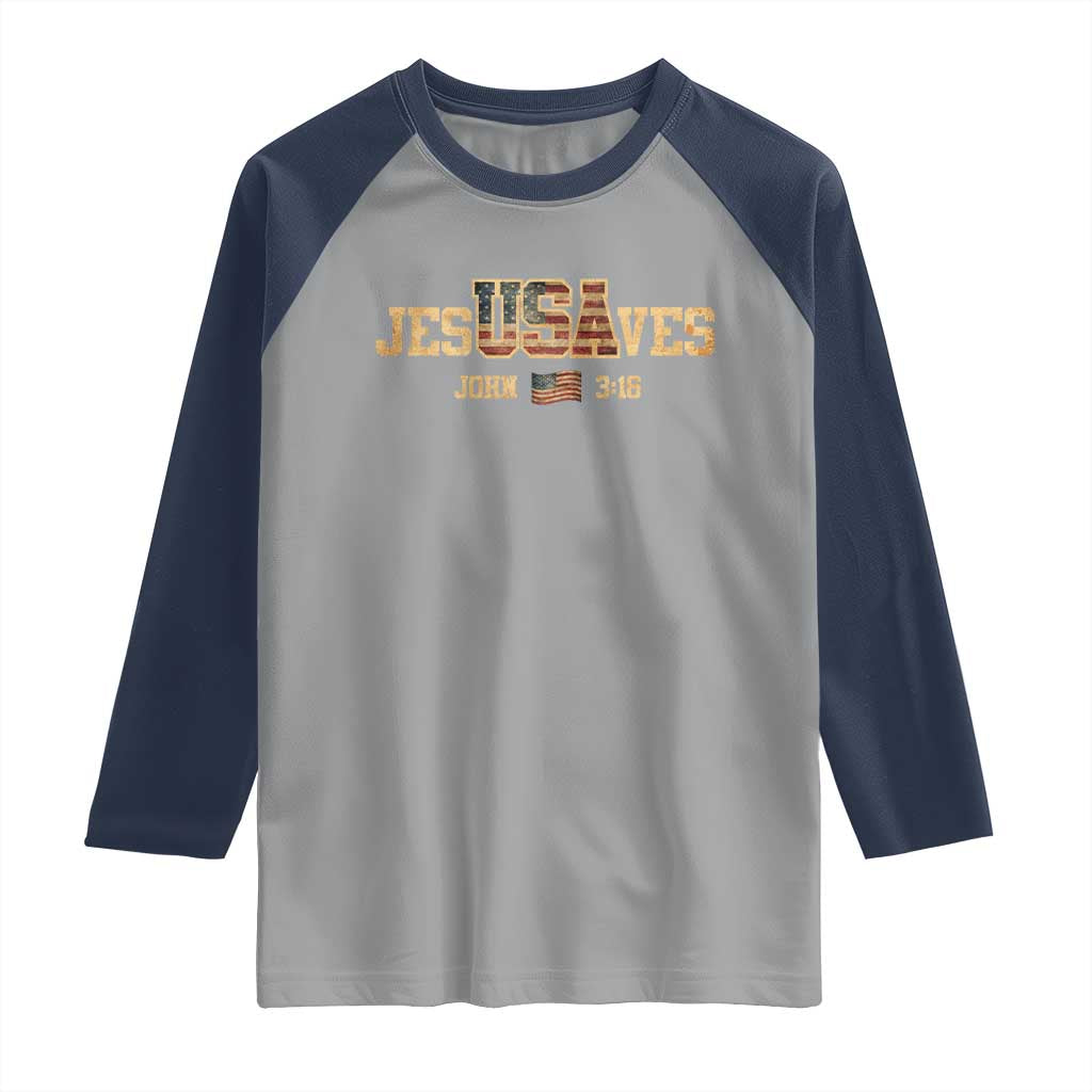 Funny Jesus Saves USA John 3 16 Raglan Shirt Christian 4th Of July Bible Verse TS11 Sport Gray Navy Print Your Wear