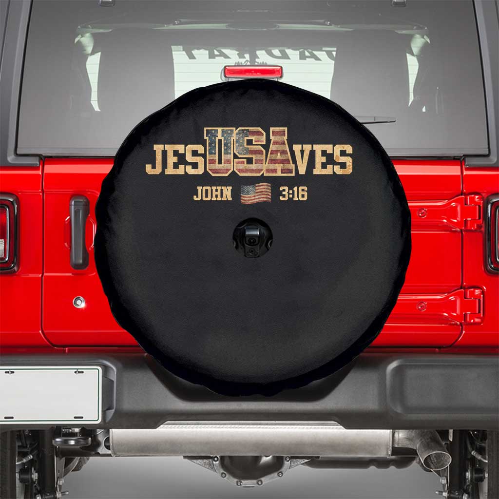 Funny Jesus Saves USA John 3 16 Spare Tire Cover Christian 4th Of July Bible Verse TS11 Black Print Your Wear