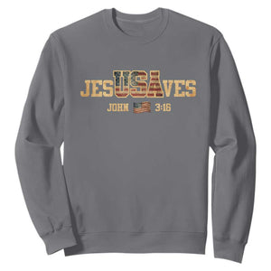 Funny Jesus Saves USA John 3 16 Sweatshirt Christian 4th Of July Bible Verse TS11 Charcoal Print Your Wear