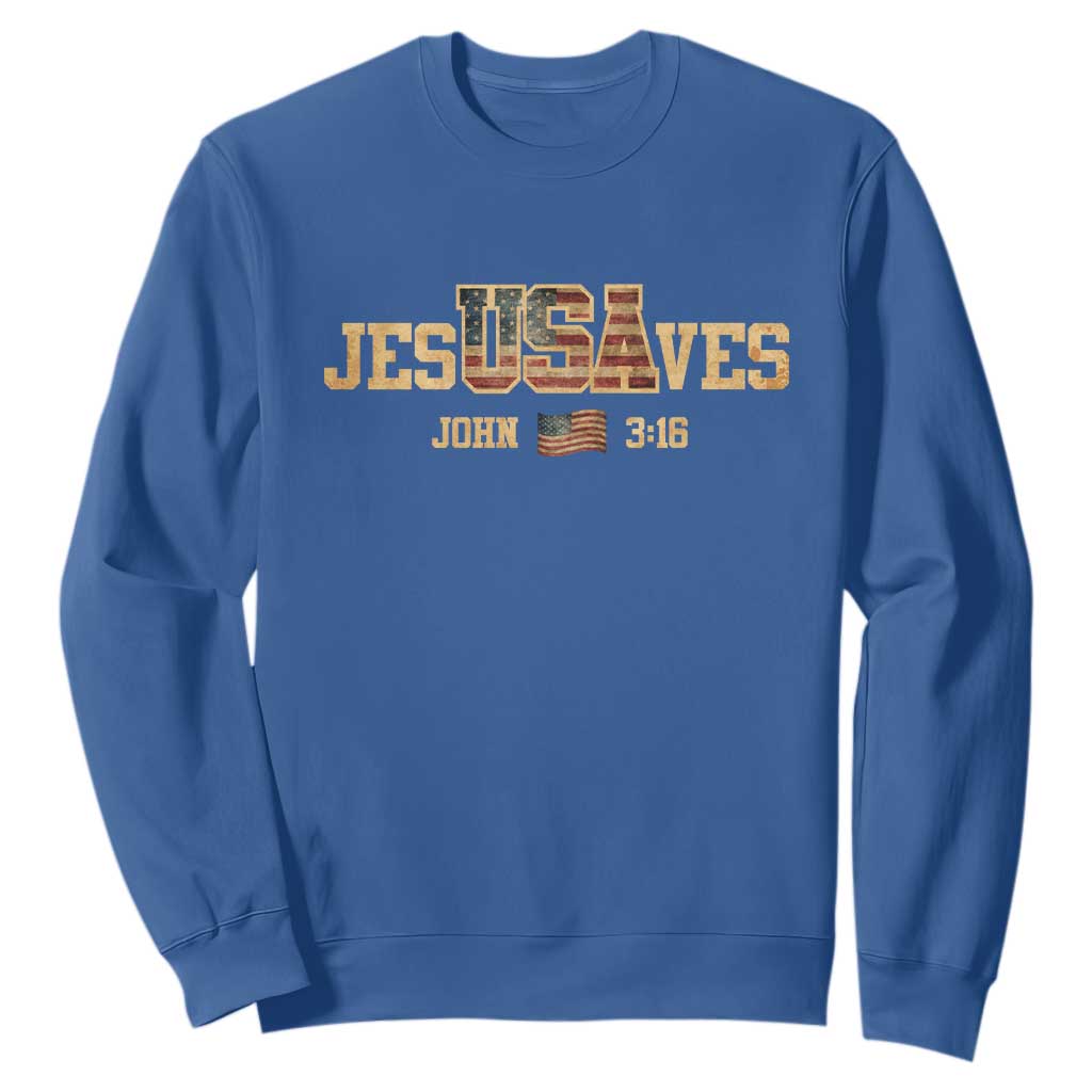 Funny Jesus Saves USA John 3 16 Sweatshirt Christian 4th Of July Bible Verse TS11 Royal Blue Print Your Wear
