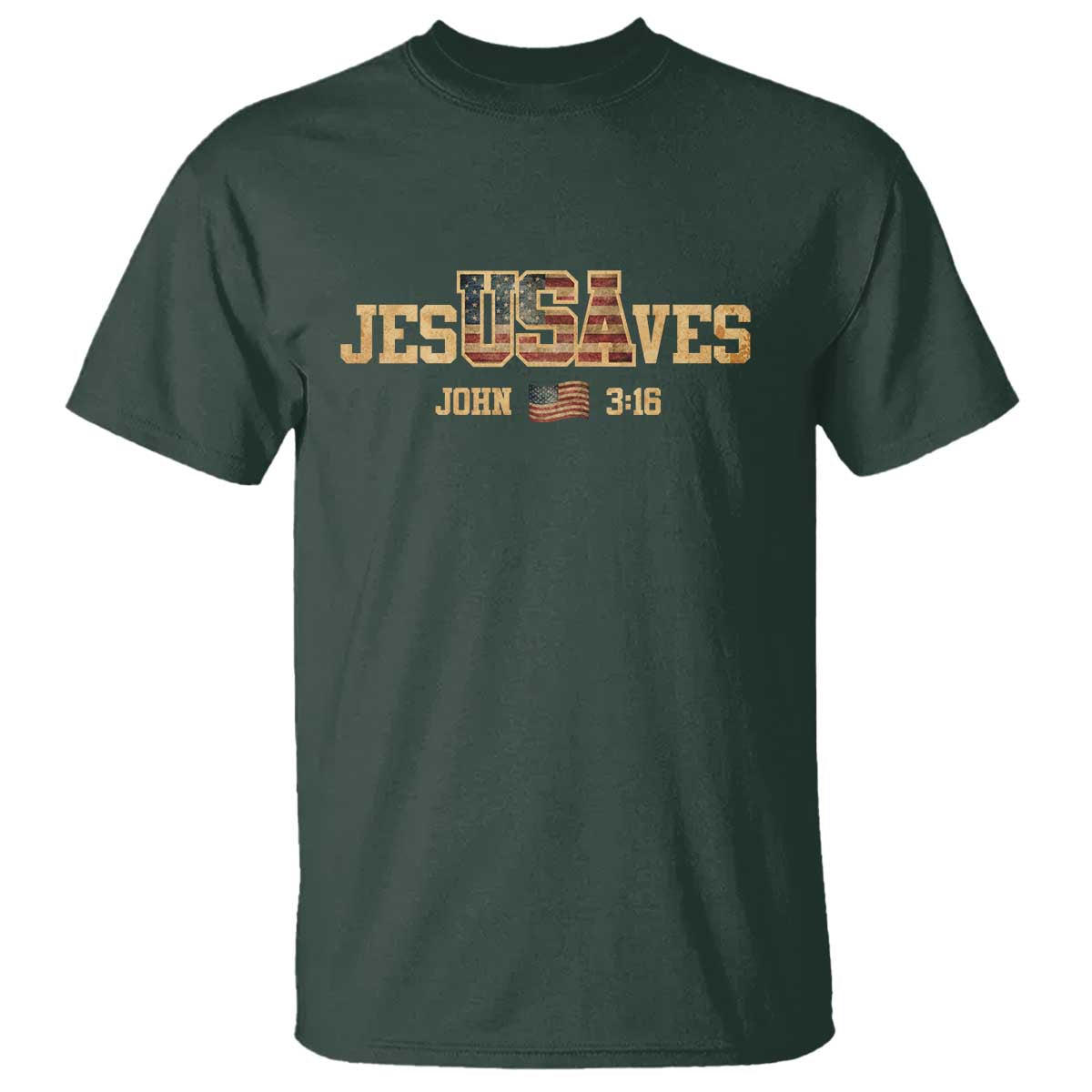 Funny Jesus Saves USA John 3 16 T Shirt Christian 4th Of July Bible Verse TS11 Dark Forest Green Print Your Wear