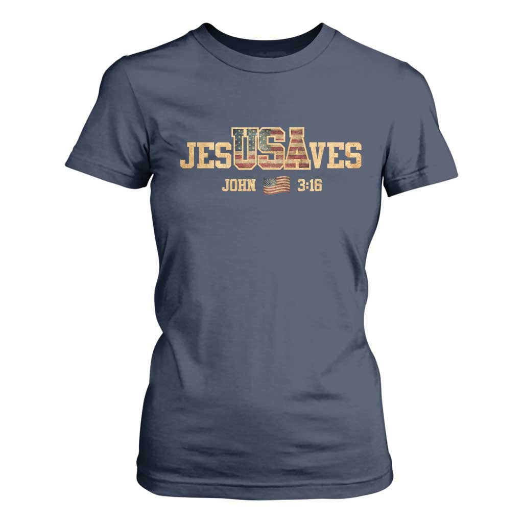Funny Jesus Saves USA John 3 16 T Shirt For Women Christian 4th Of July Bible Verse TS11 Navy Print Your Wear