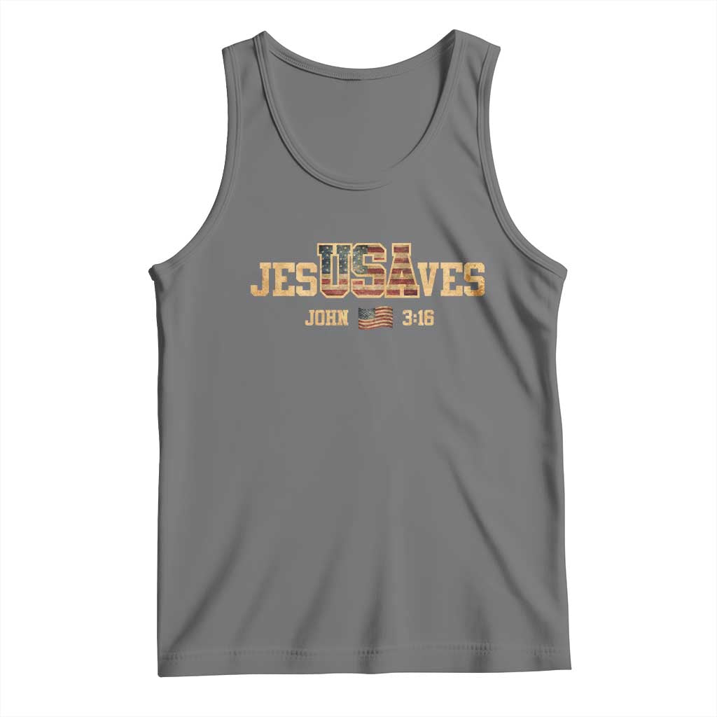 Funny Jesus Saves USA John 3 16 Tank Top Christian 4th Of July Bible Verse TS11 Black Heather Print Your Wear