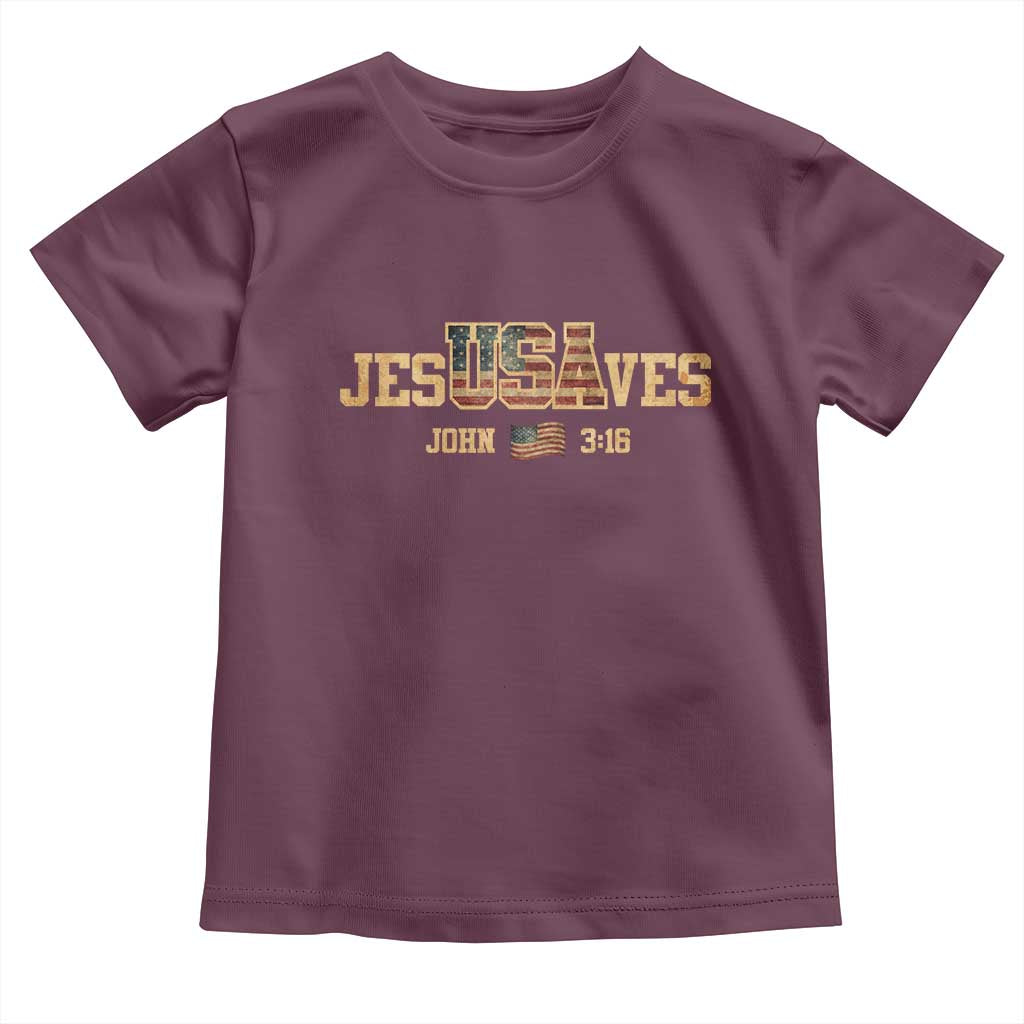 Funny Jesus Saves USA John 3 16 Toddler T Shirt Christian 4th Of July Bible Verse TS11 Maroon Print Your Wear