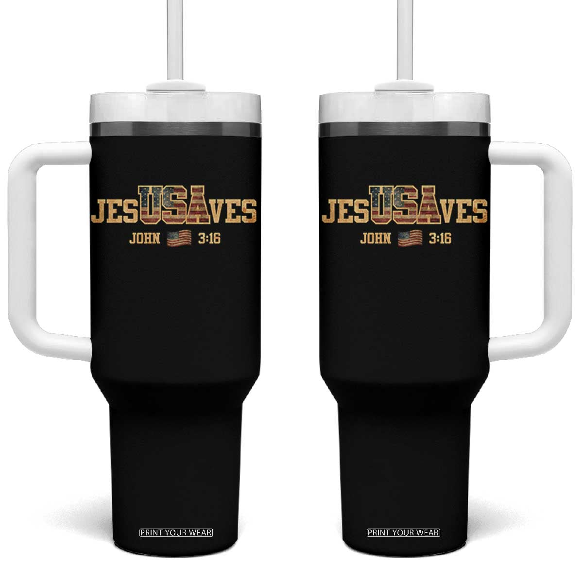 Funny Jesus Saves USA John 3 16 Tumbler With Handle Christian 4th Of July Bible Verse TS11 One Size: 40 oz Black Print Your Wear