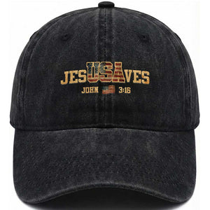 Funny Jesus Saves USA John 3 16 Washed Cotton Baseball Cap Christian 4th Of July Bible Verse TS11 Washed Cap Universal Fit Black Print Your Wear