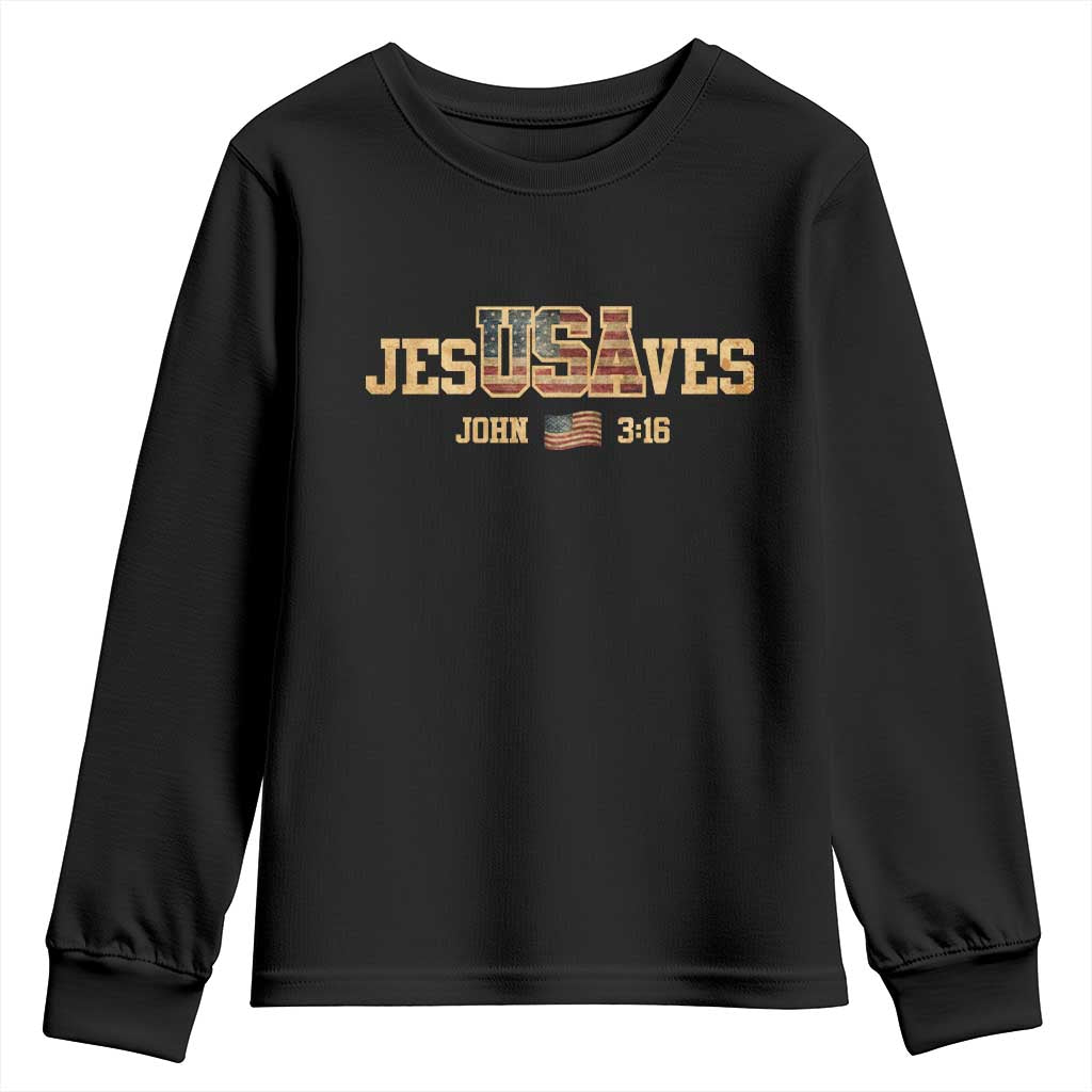 Funny Jesus Saves USA John 3 16 Youth Sweatshirt Christian 4th Of July Bible Verse TS11 Black Print Your Wear