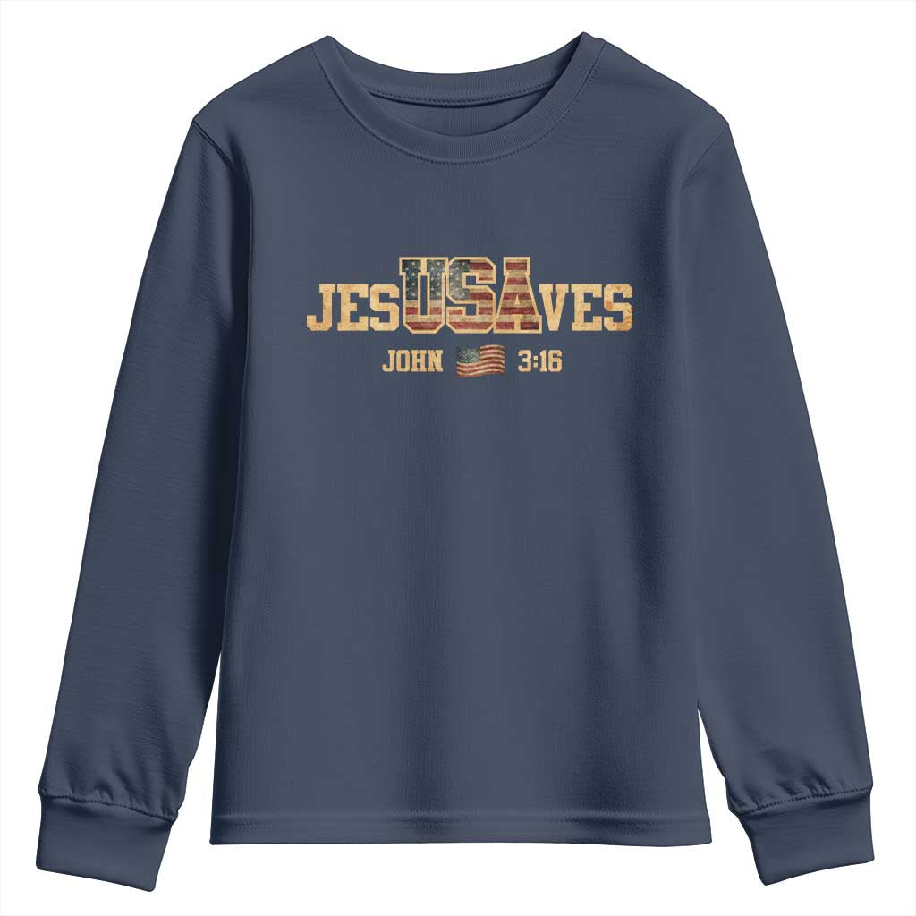 Funny Jesus Saves USA John 3 16 Youth Sweatshirt Christian 4th Of July Bible Verse TS11 Navy Print Your Wear