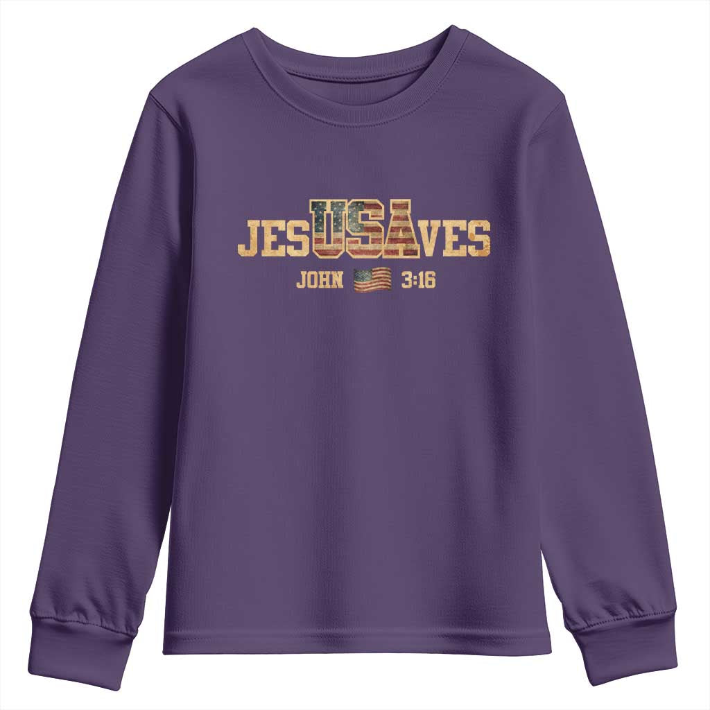 Funny Jesus Saves USA John 3 16 Youth Sweatshirt Christian 4th Of July Bible Verse TS11 Purple Print Your Wear