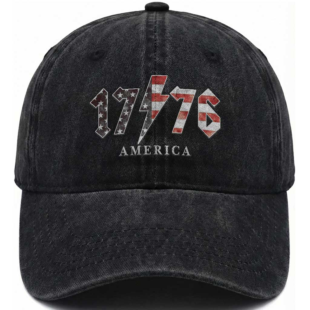 Patriotic 4th Of July 1776 America Classic Rock Washed Cotton Baseball Cap Vintage American Flag TS11 Washed Cap Universal Fit Black Print Your Wear