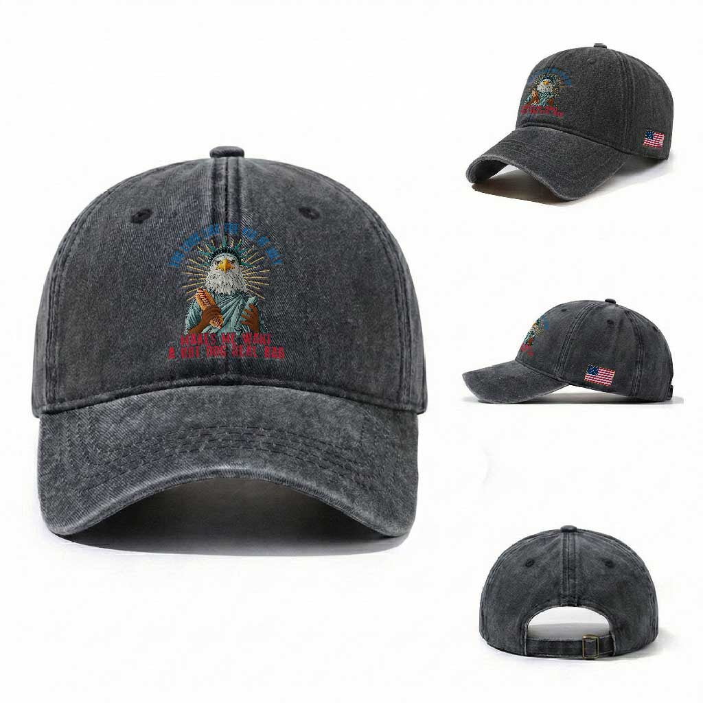 Funny You Look Like The 4th Of July Makes Me Want A Hot Dog Real Bad Washed Cotton Baseball Cap Eagle Statue Of Liberty TS11 Washed Cap Universal Fit Dark Gray Print Your Wear