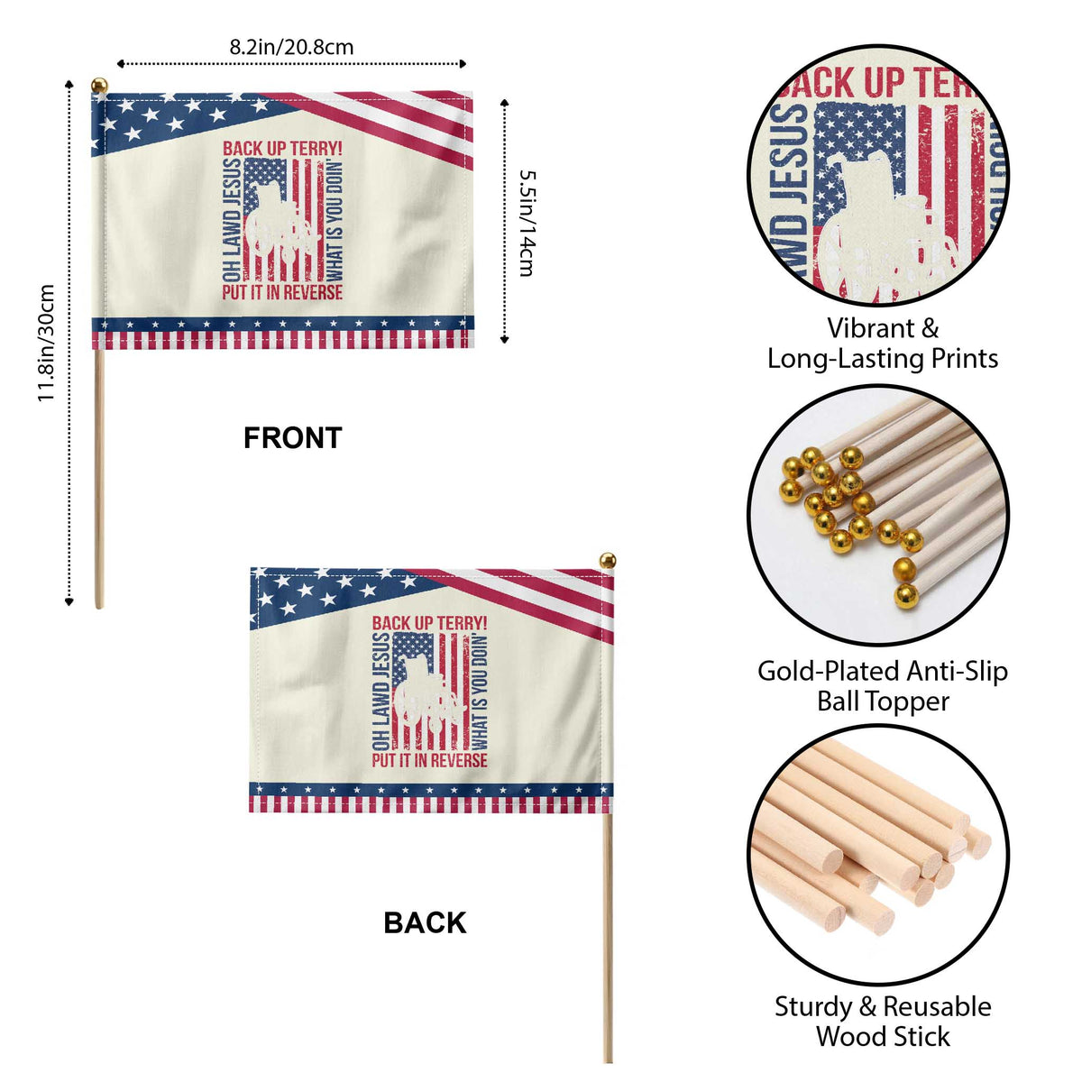 Funny Back Up Terry Put It In Reverse Patriotic Handheld Flag Oh Lawd Jesus What Is You Doin TS11 Print Your Wear