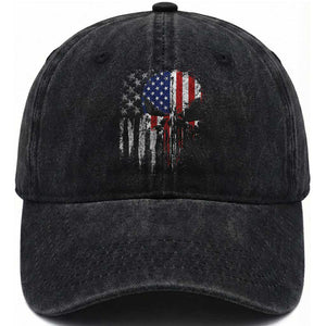 Funny 4th Of July Vintage American Flag Skull Skeleton Washed Cotton Baseball Cap TS11 Print Your Wear