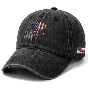 Funny 4th Of July Vintage American Flag Skull Skeleton Washed Cotton Baseball Cap TS11 Print Your Wear