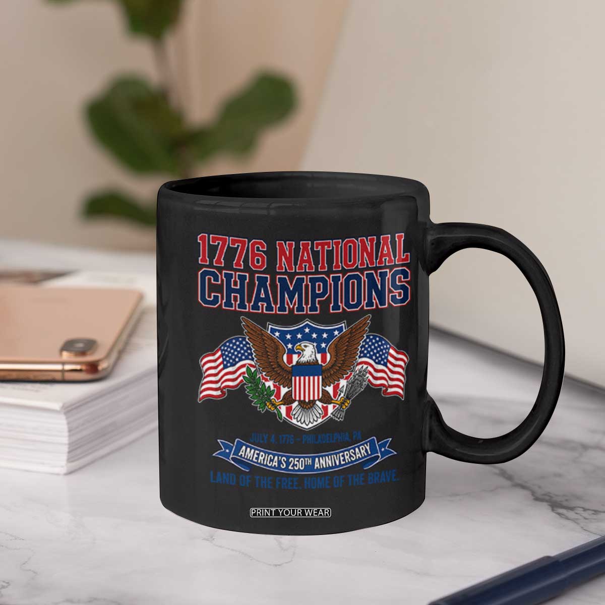 1776 National Champions 250th Anniversary USA Coffee Mug Land Of The Free Home Of The Brave