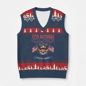 1776 National Champions 250th Anniversary USA V-Neck Knit Sweater Vest Land Of The Free Home Of The Brave
