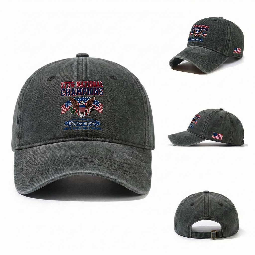 1776 National Champions 250th Anniversary USA Washed Cotton Baseball Cap Land Of The Free Home Of The Brave