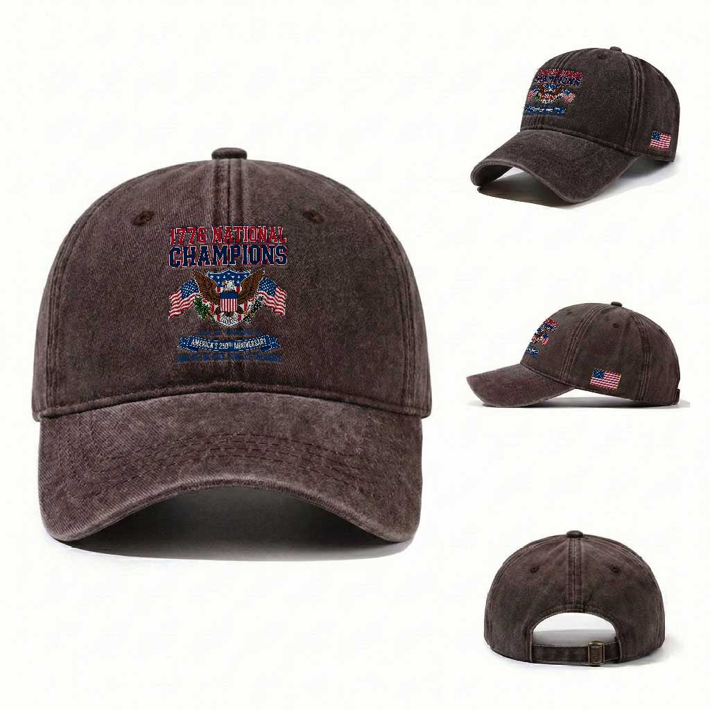 1776 National Champions 250th Anniversary USA Washed Cotton Baseball Cap Land Of The Free Home Of The Brave