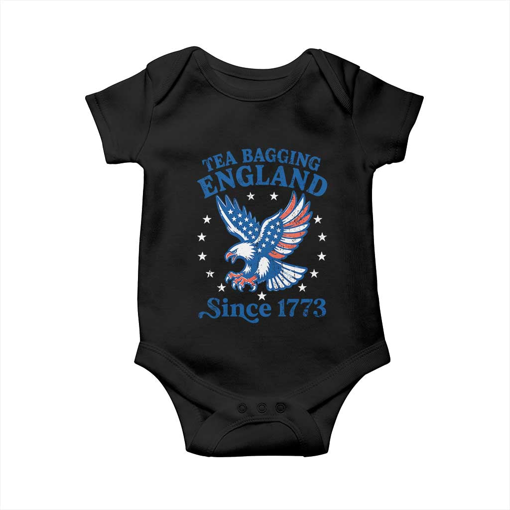 Tea Bagging England Since 1773 Baby Onesie Patriotic Eagle 4th of July TS11 Black Print Your Wear