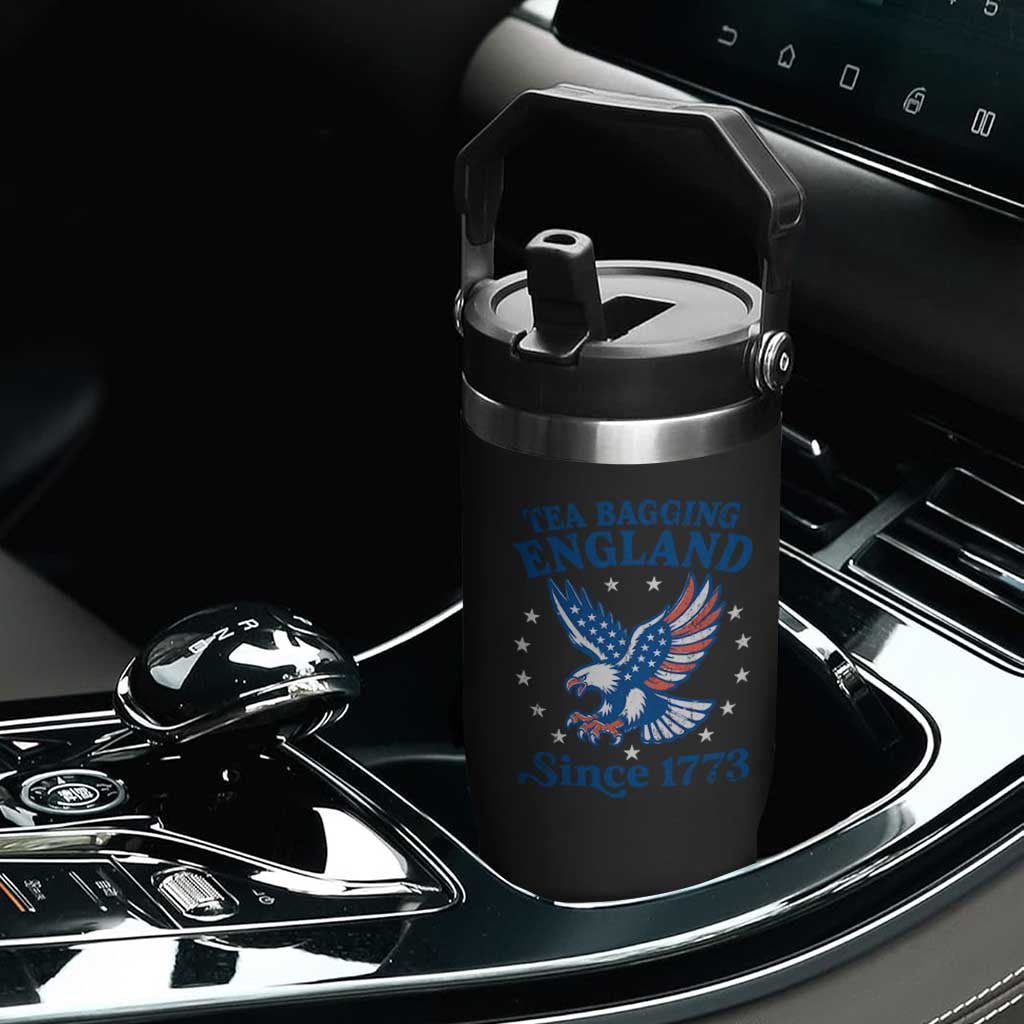 Tea Bagging England Since 1773 Flip Straw Tumbler Patriotic Eagle 4th of July