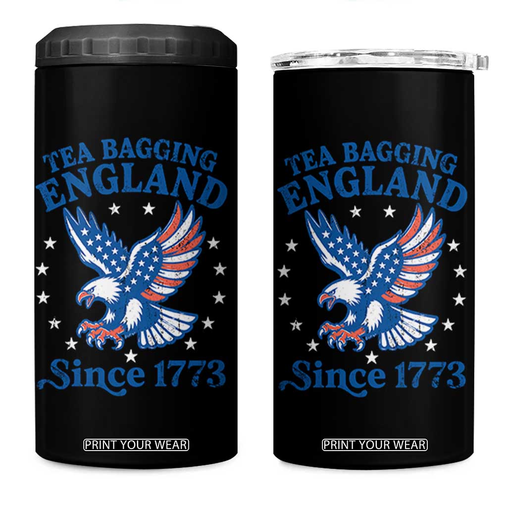 Tea Bagging England Since 1773 4 in 1 Can Cooler Tumbler Patriotic Eagle 4th of July