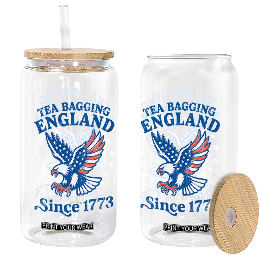 Tea Bagging England Since 1773 Glass Can Patriotic Eagle 4th of July
