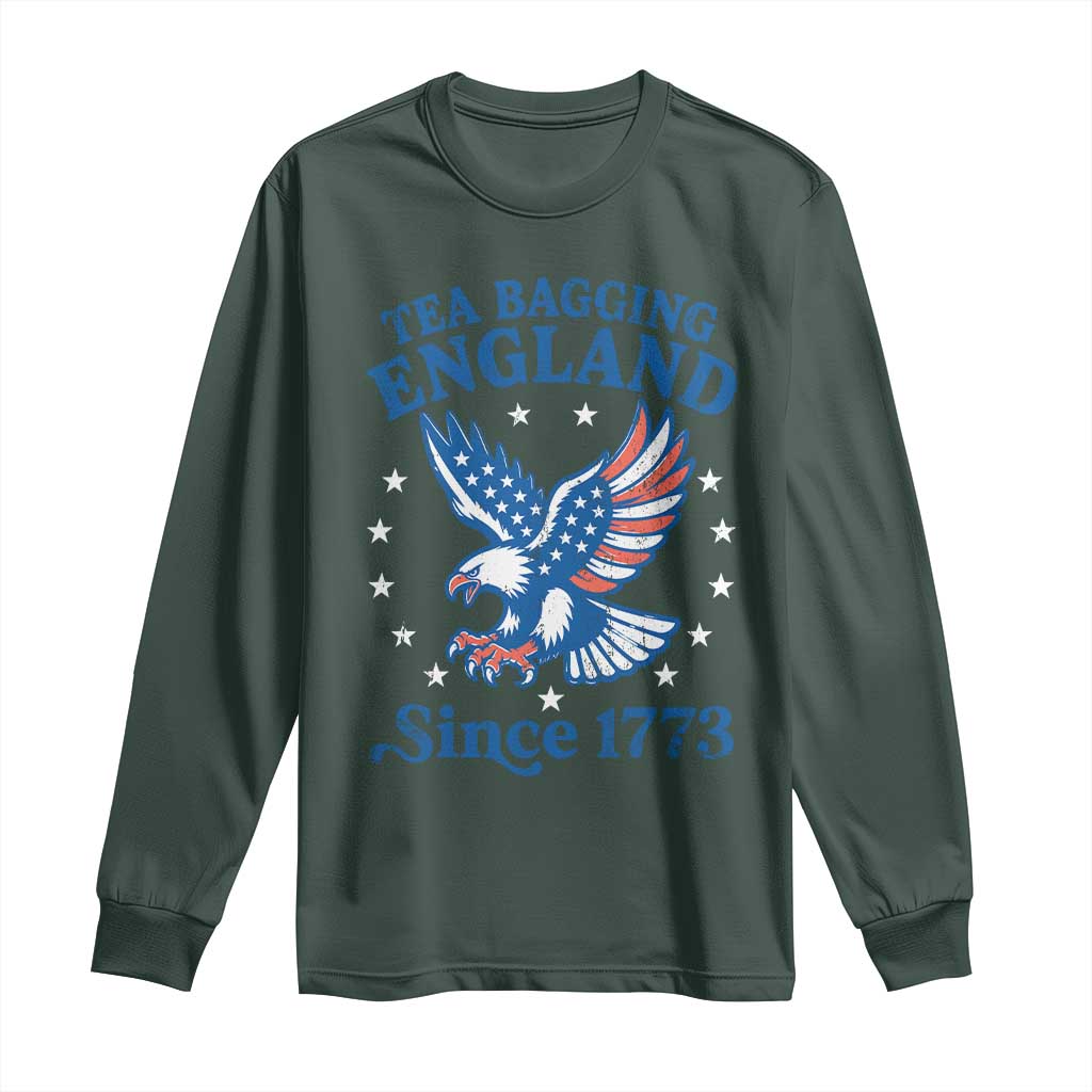 Tea Bagging England Since 1773 Long Sleeve Shirt Patriotic Eagle 4th of July