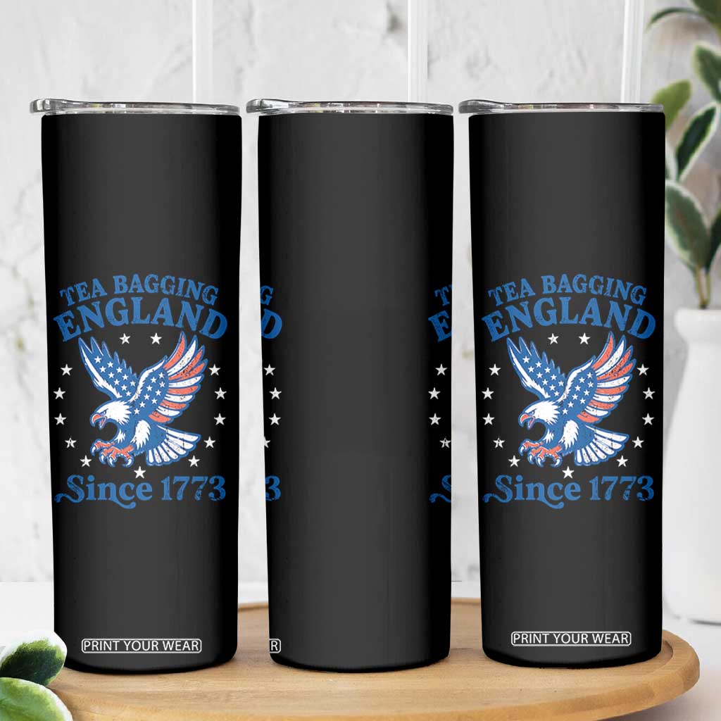 Tea Bagging England Since 1773 Skinny Tumbler Patriotic Eagle 4th of July
