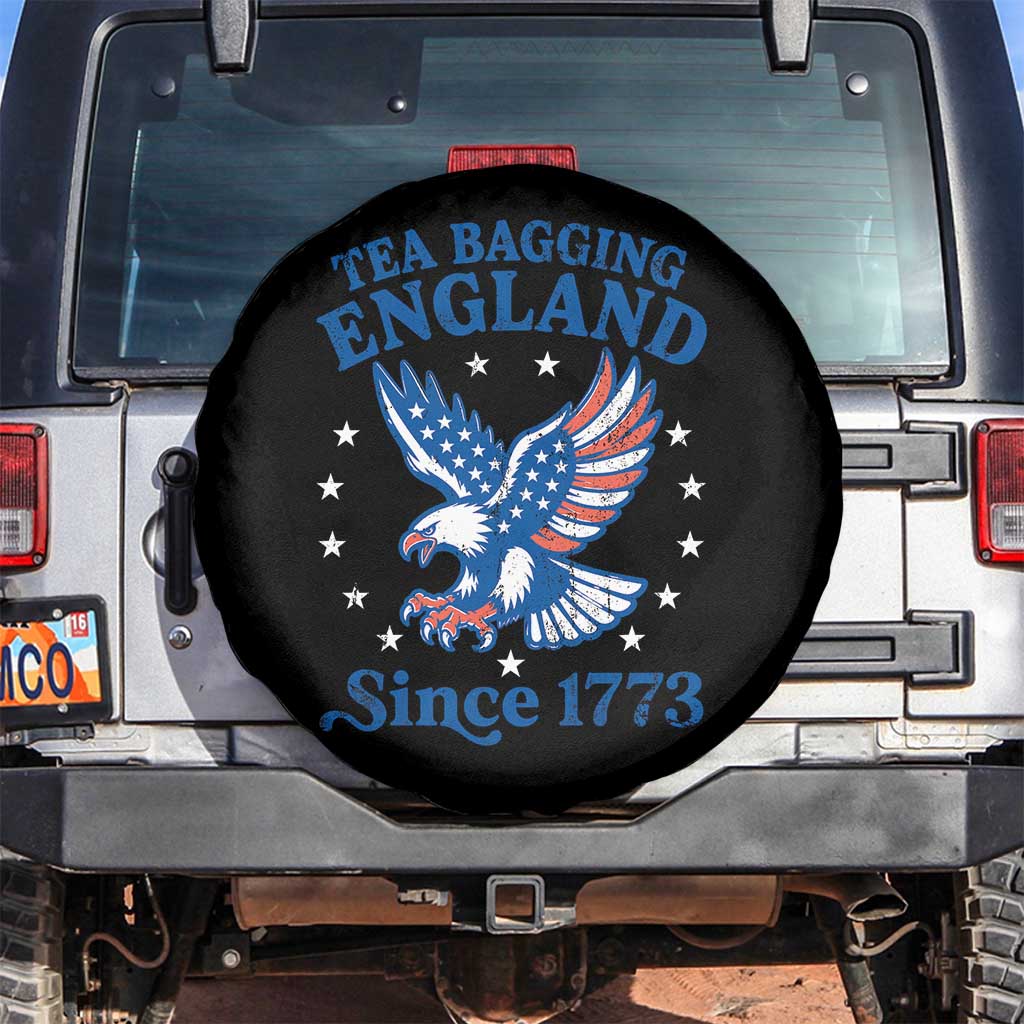 Tea Bagging England Since 1773 Spare Tire Cover Patriotic Eagle 4th of July TS11 No hole Black Print Your Wear