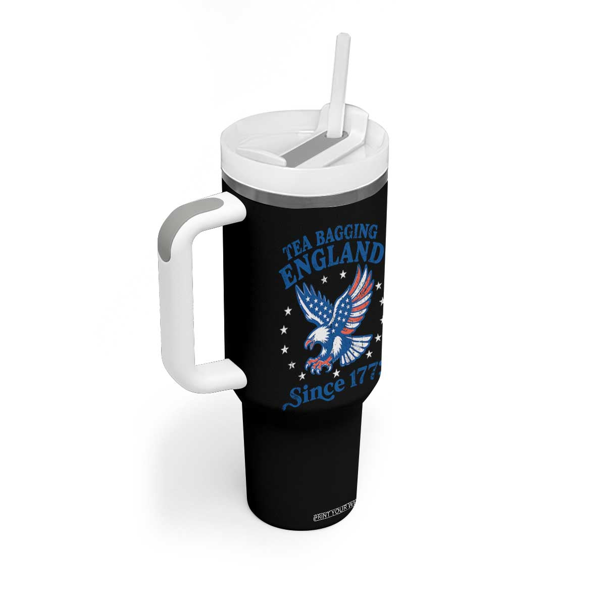 Tea Bagging England Since 1773 Tumbler With Handle Patriotic Eagle 4th of July