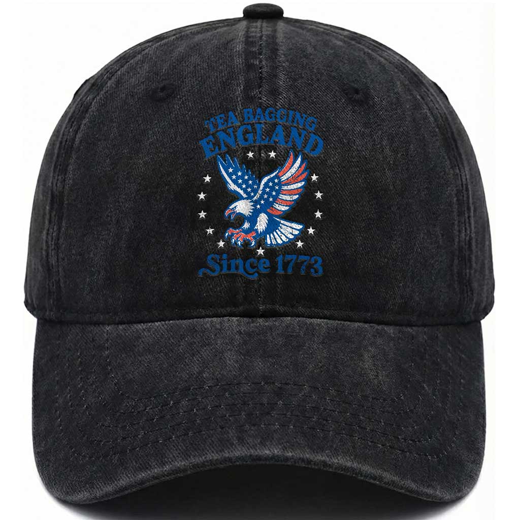 Tea Bagging England Since 1773 Washed Cotton Baseball Cap Patriotic Eagle 4th of July TS11 Print Your Wear