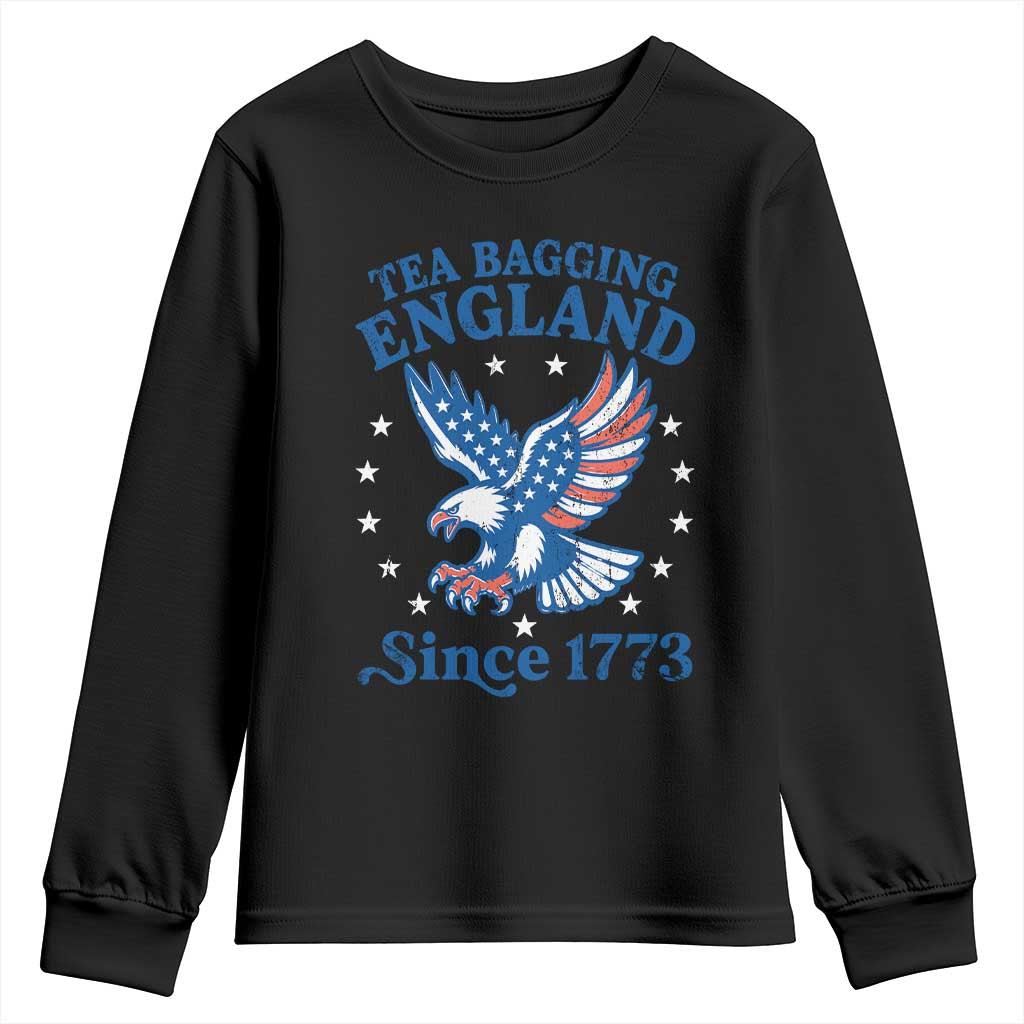 Tea Bagging England Since 1773 Youth Sweatshirt Patriotic Eagle 4th of July TS11 Black Print Your Wear