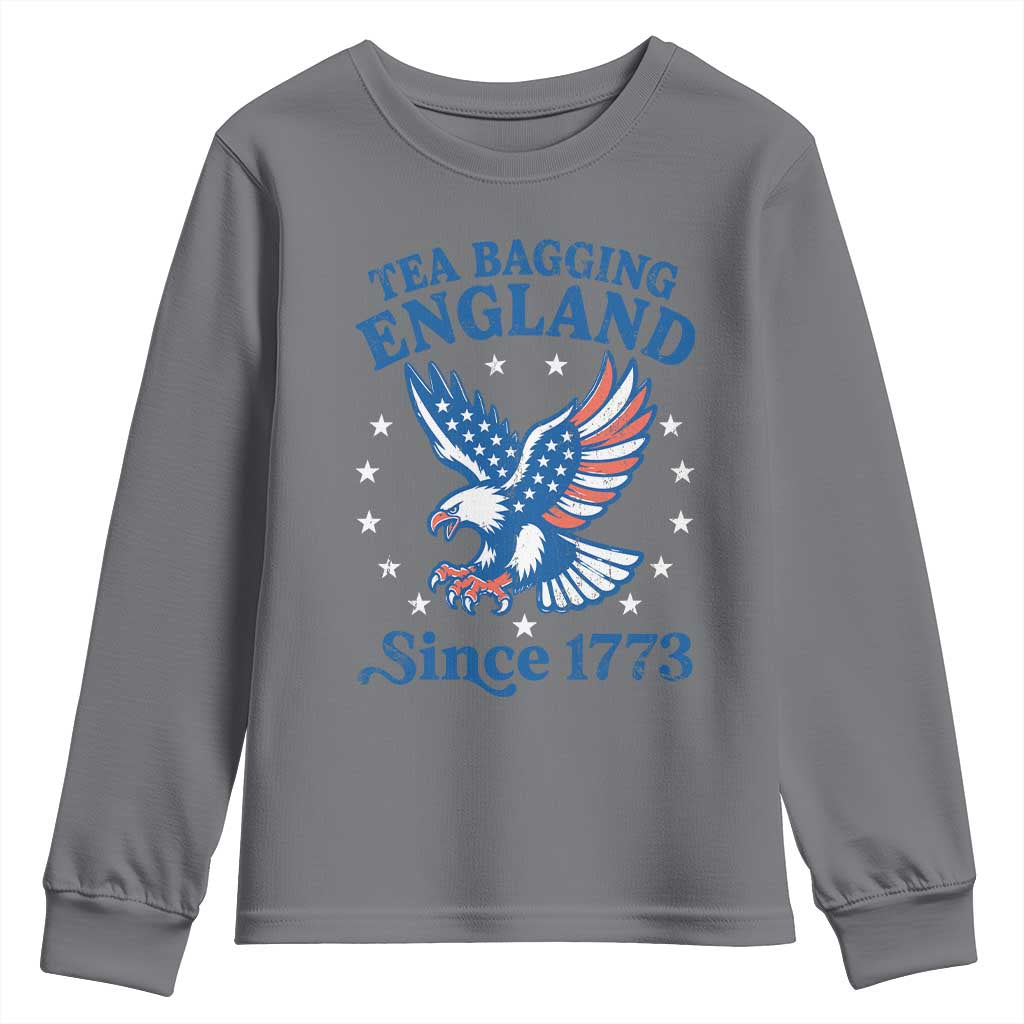 Tea Bagging England Since 1773 Youth Sweatshirt Patriotic Eagle 4th of July