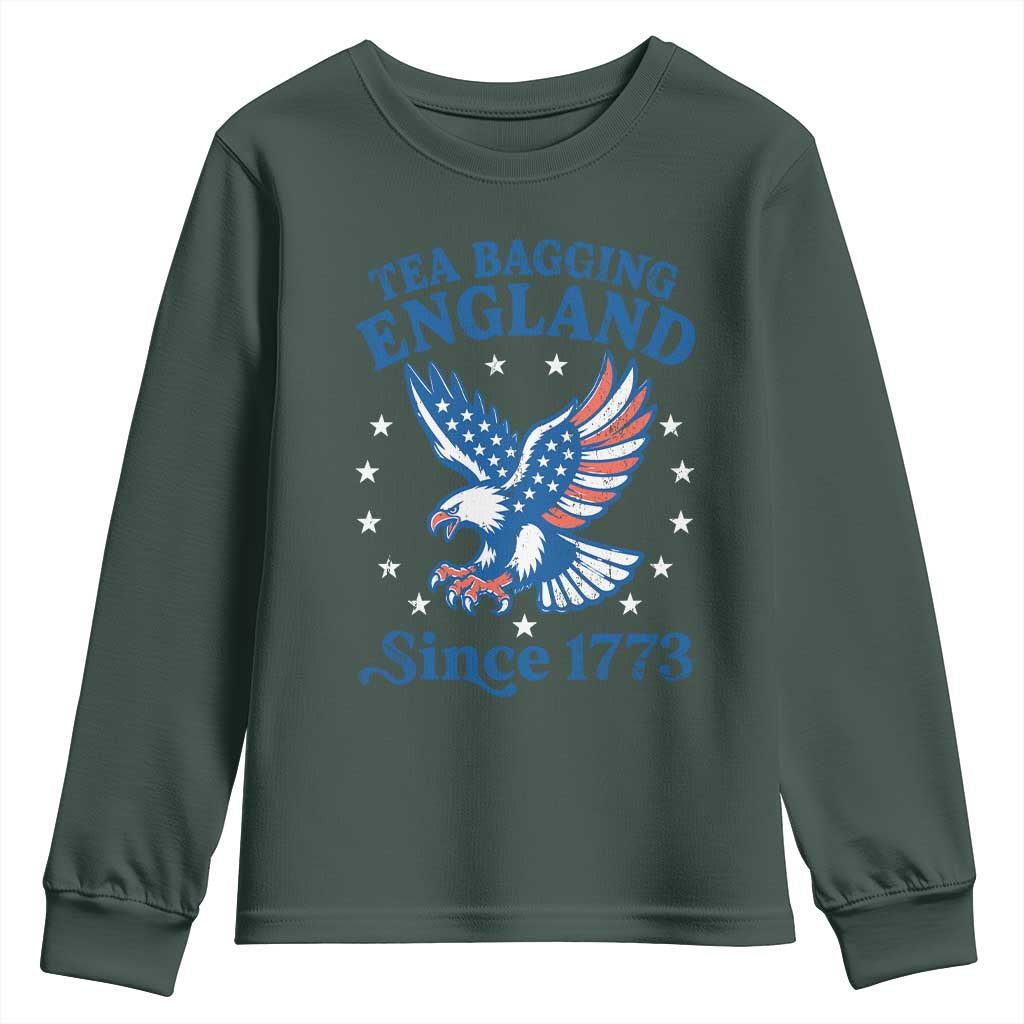 Tea Bagging England Since 1773 Youth Sweatshirt Patriotic Eagle 4th of July
