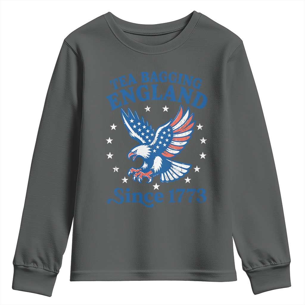 Tea Bagging England Since 1773 Youth Sweatshirt Patriotic Eagle 4th of July