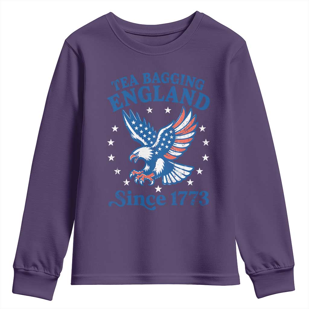 Tea Bagging England Since 1773 Youth Sweatshirt Patriotic Eagle 4th of July