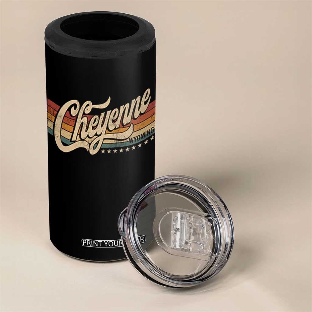 Cheyenne Wyoming Pride Retro Vintage WY State 4 in 1 Can Cooler Tumbler