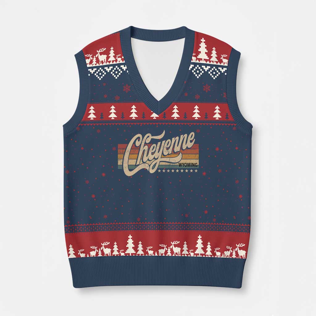 Cheyenne Wyoming Pride Retro Vintage WY State V-Neck Knit Sweater Vest