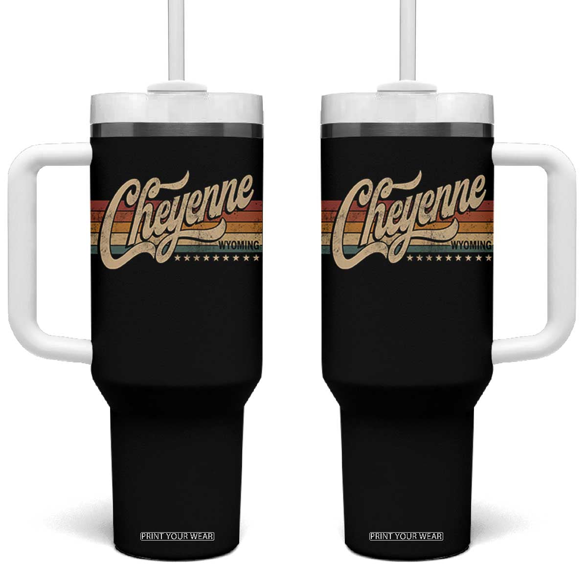 Cheyenne Wyoming Pride Retro Vintage WY State Tumbler With Handle TS11 One Size: 40 oz Black Print Your Wear